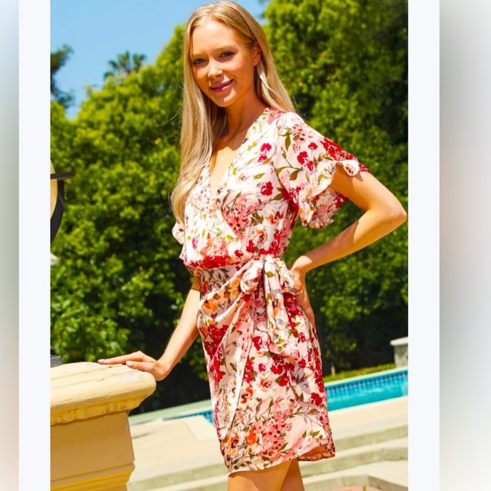 Saints +‎ Secrets Floral Wrap Flutter Sleeve Dress
